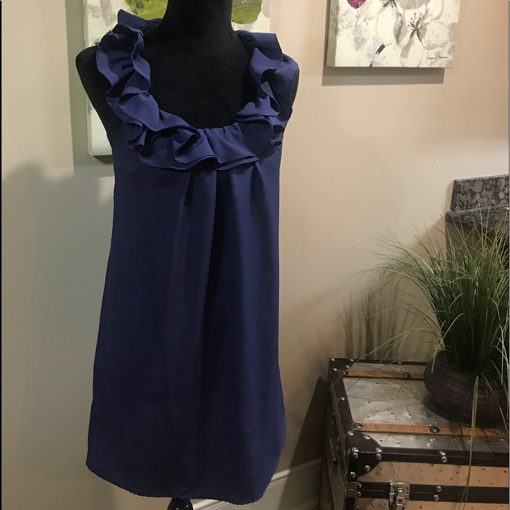Periwinkle Blue Casual Dress w/ Ruffled Neckline